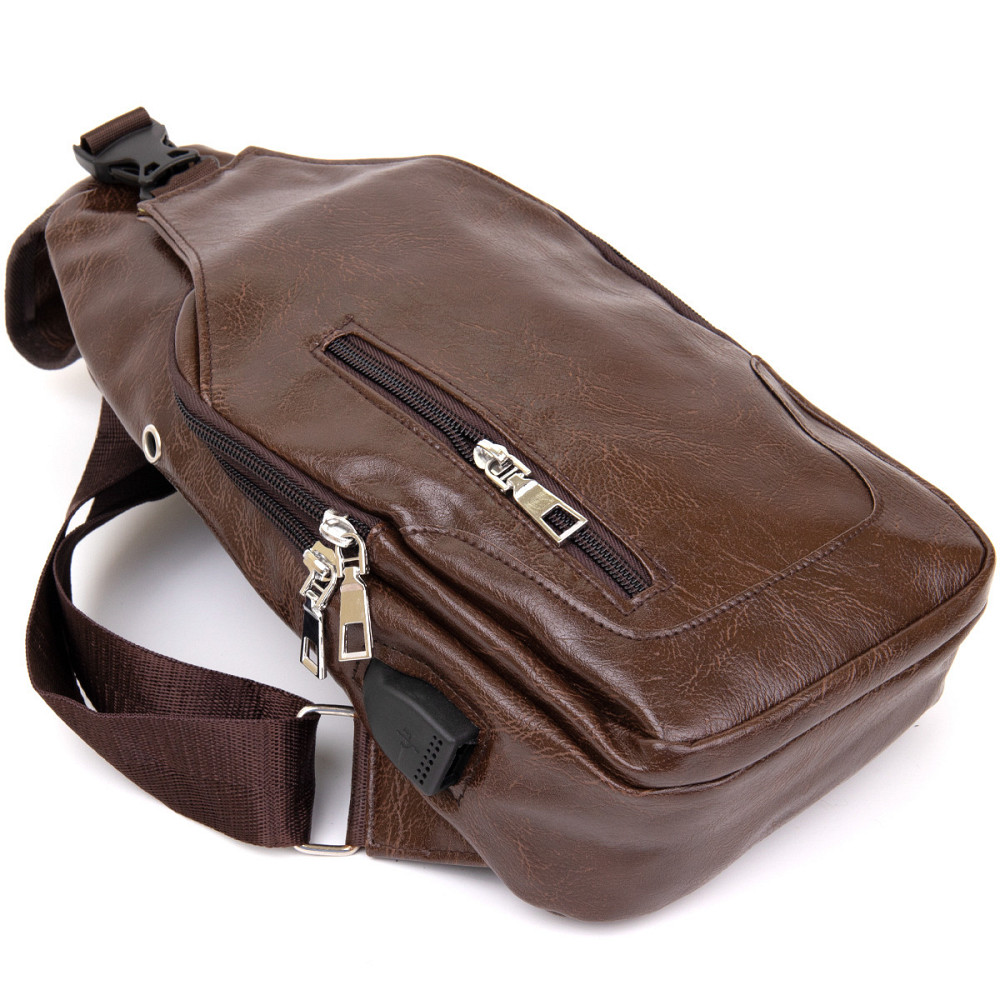 Сумка через плечо на два отделения кожзам Vintage 20560 Темно-коричневая Киев - изображение 6