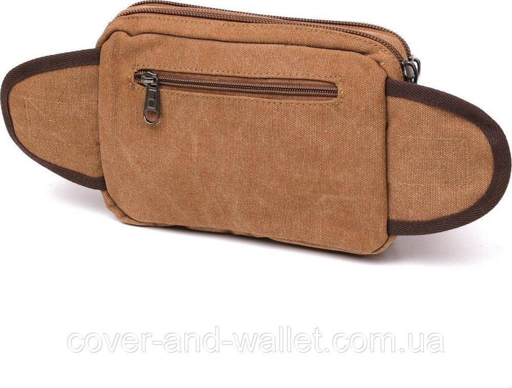 Мужская сумка-бананка на молнии из текстиля коричнего цвета Puos 20160 Киев - изображение 9