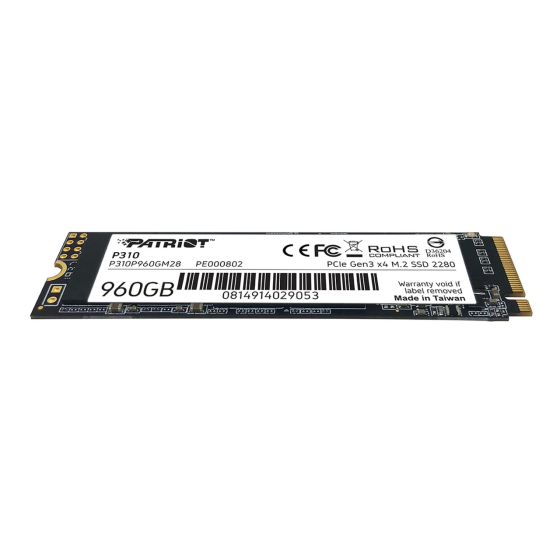 Накопичувач SSD M.2 Patriot P310 960GB NVMe 2280 PCIe 3.0x4 3D NAND TLC Київ