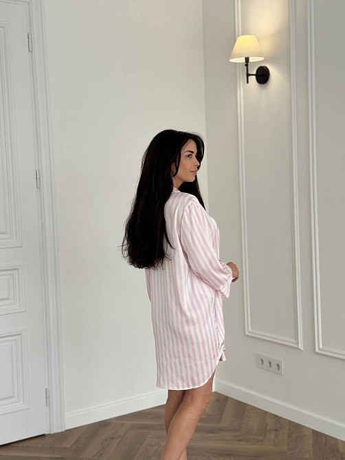 Женская ночная рубашка сатиновая полоска Розовый L Харьков - изображение 3