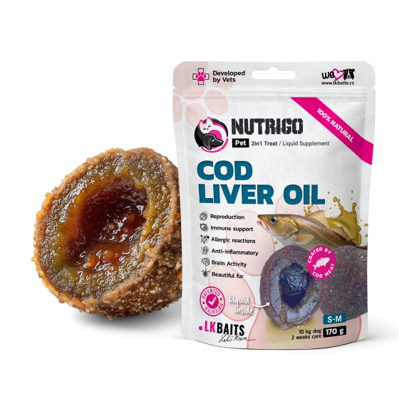 LK Baits Pet Nutrigo Cod Liver Oil S-M Функціональні ласощі для собак середніх порід з олією печінки тріски (Ø 20 мм), 170 г Київ