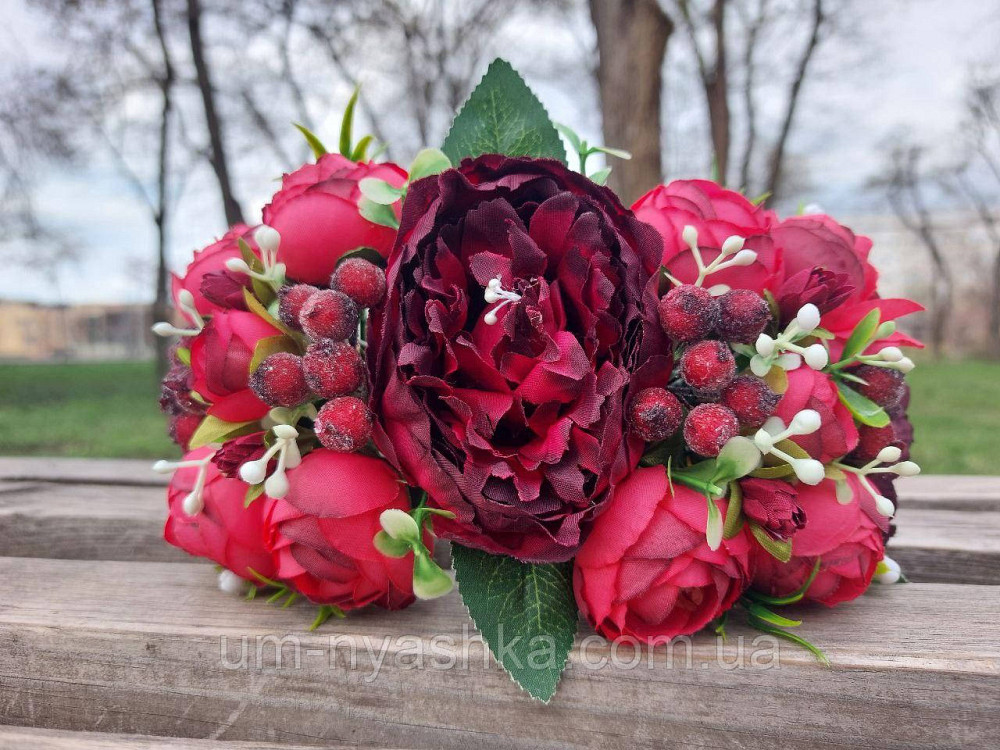 Ободок обруч з квітами "Піони великий бордовий" Кривий Ріг - фото 7