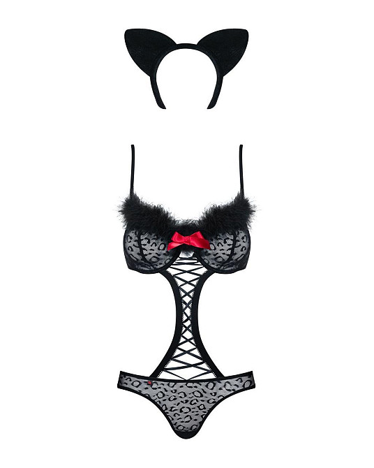 Эротический костюм гепарда Obsessive Gepardina 3 pcs costume S/M, черный, меховая отделка, монокини, Sex Aura Киев - изображение 5