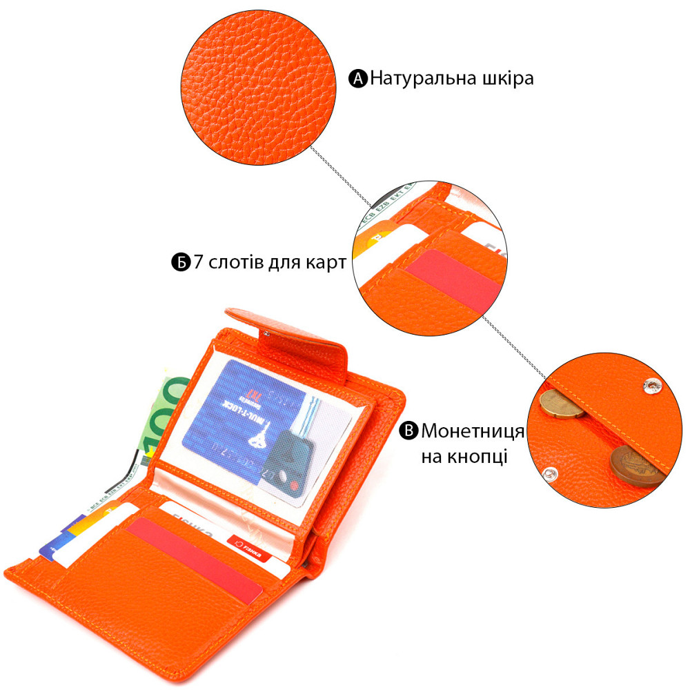 Уникальный вертикальный кошелек из натуральной кожи CANPELLINI 21680 Оранжевый Киев - изображение 4