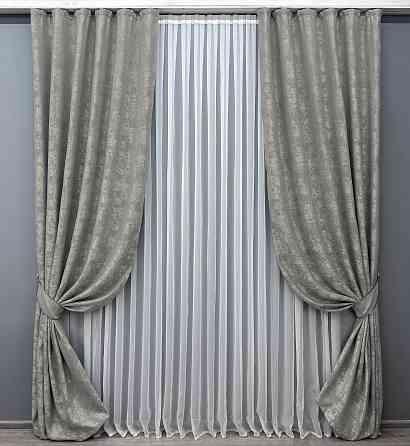 Комплект готових штор VR-Textil Жакард Sultan XO № 1125ш Сірий 100х295 см 2 шт (31-920) Київ