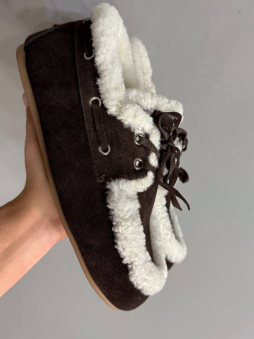 Ботинки женские Hengji 992-6 мокасины замшевые на меху с опушкой коричневые, 37, 23,5 см Киев - изображение 12