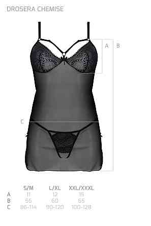 Пеньюар Passion DROSERA CHEMISE black, S/M, мереживний ліф зі стрепами, трусики в комплекті Sex Aura Київ