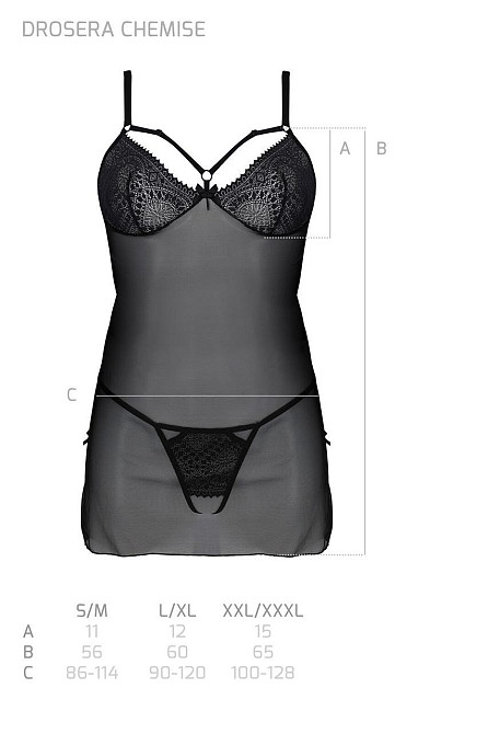Пеньюар Passion DROSERA CHEMISE black, S/M, кружевной лиф со стрепами, трусики в комплекте Sex Aura Киев - изображение 5
