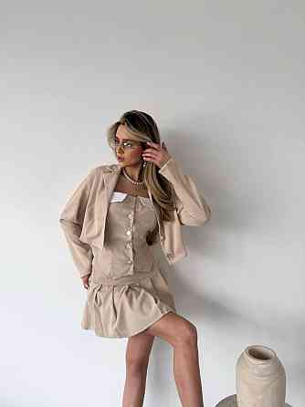 Женский стильный костюм тройка: пиджак, корсет и юбка вельвет Одесса