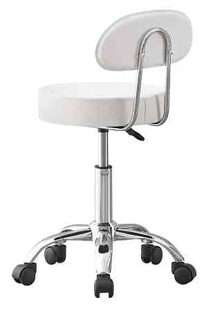 Кресло табурет на колесах со спинкой круглое Bonro B-491 стул мастера косметолога Белый Киев