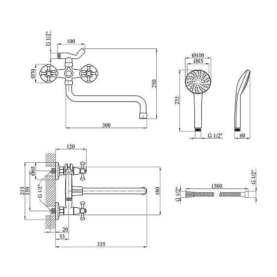 Змішувач для ванни Kroner KRM Rhein - C071 з душовим гарнітуром, хром Київ