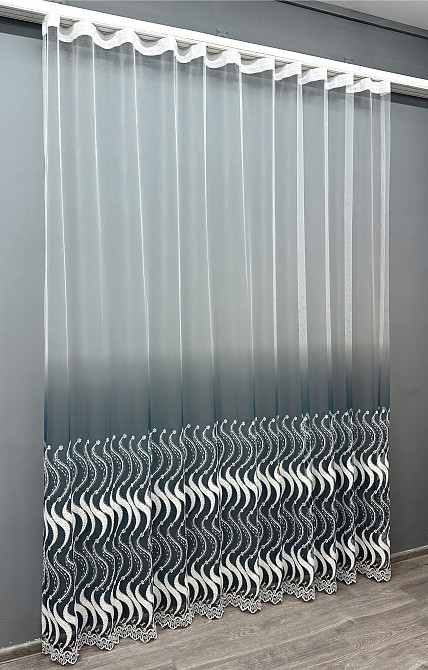 Тюль VR-Textil 1763т Фатин "Омбре" з вишивкою та люрексом Мурена з білим 300х200 см (42-0993) Київ - фото 3