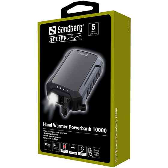 УМБ Sandberg 10000mAh Hand Warmer з обігрівачем рук 2A, USB, Type-C in, PowerThru, LED ліхтар 1W Вінниця