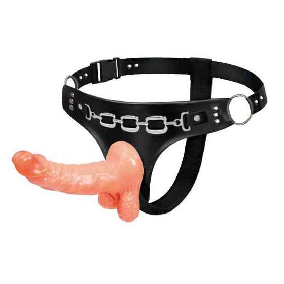 Страпон на трусиках BAILE Ultra Passionate Harness з мошонкою, бежевий, 15,7 × 3 см Sex Aura Київ