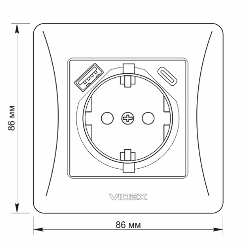 BINERA чорний графіт Розетка внутрішня +USB+Type-C із заземленням Videx Житомир