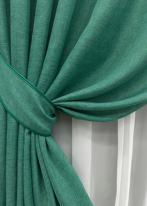 Комплект готовых штор VR-Textil Лен Мешковина № 111ш Бирюзовый 150х275 см 2 шт (30-370) Киев - изображение 5