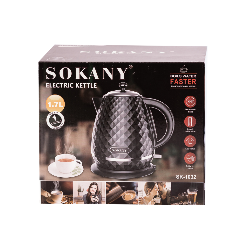 Sokany Електрочайник Sokany 1,7 л дисковий з автовідключенням 2200 Вт Чорний SK-1032B Коломыя - изображение 3