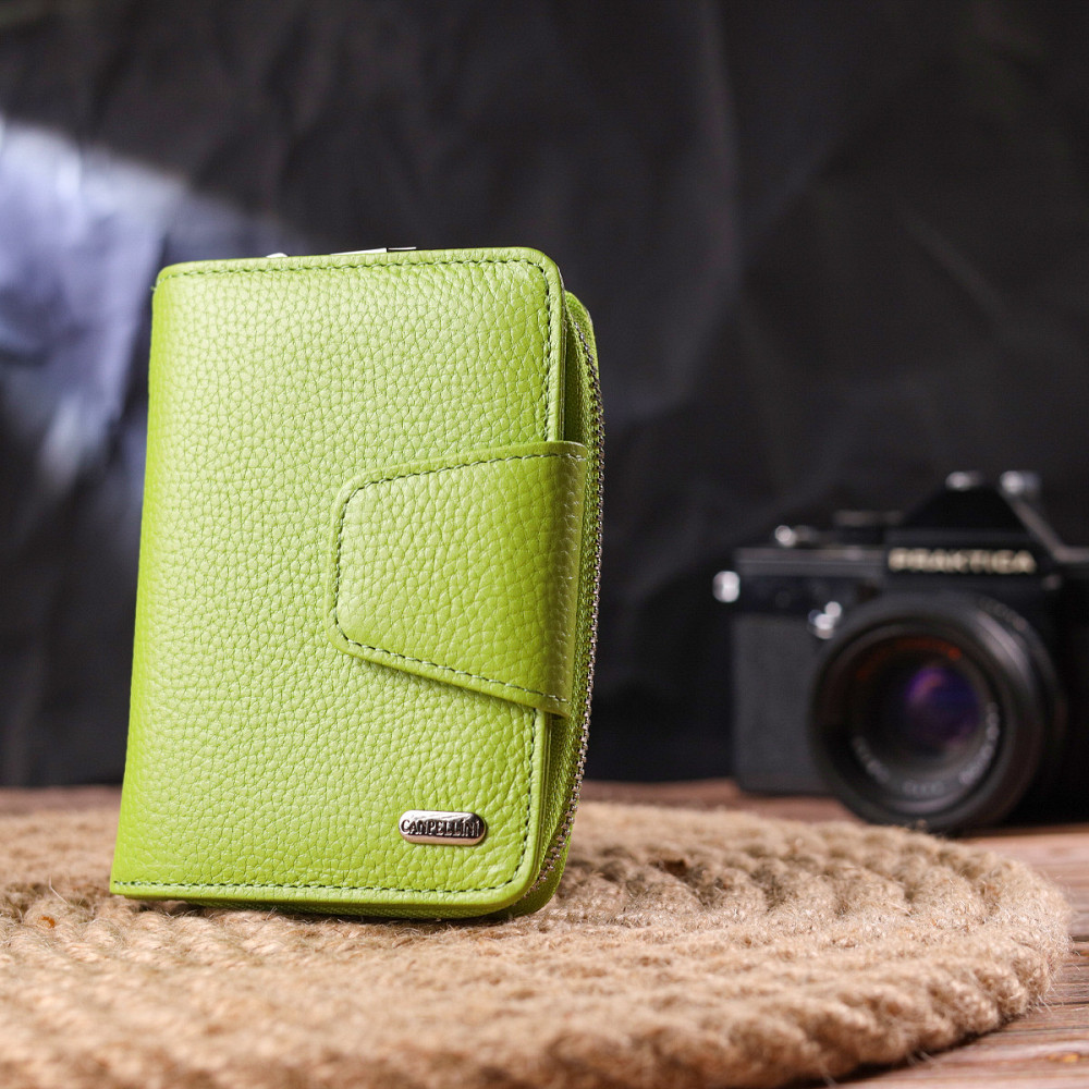 Вертикальное яркое портмоне с монетницей на молнии из натуральной кожи флотар CANPELLINI 21603 Салатовое Киев - изображение 8