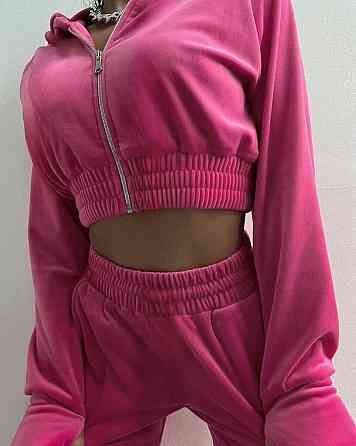 Жіночий повсякденний велюровий костюм двійка з широкими штанами та вкороченою кофтою плюшевий велюр Одеса