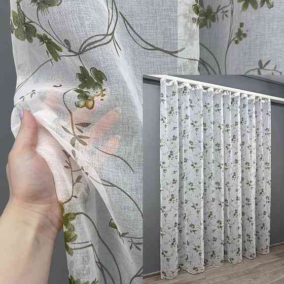 Тюль VR-Textil 1531т Flora Батист Білий з оливково-коричневим 300х270 см (42-0442) Київ