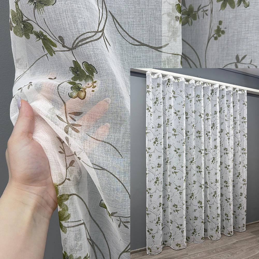 Тюль VR-Textil 1531т Flora Батист Білий з оливково-коричневим 300х270 см (42-0442) Київ - фото 1