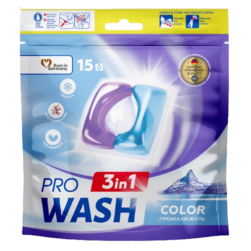 Капсули для прання 15шт (дой-пак) Гірська свіжість ProWash 2К Житомир