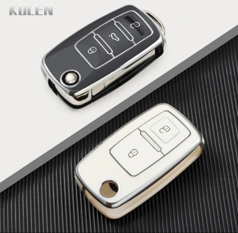 Чохол на автомобільні ключі Volkswagen Skoda 2 кнопки Чорний зі сріблом Сміла - фото 5