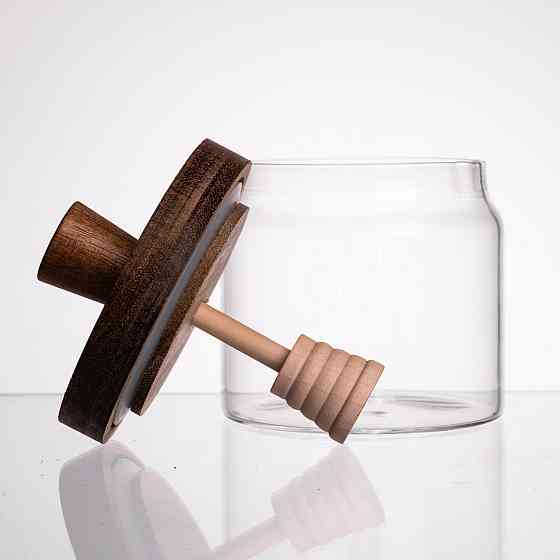 Медовниця скляна з кришкою та ложкою 400 (мл) медовниця баночка для зберігання меду 64486-1 Коломия