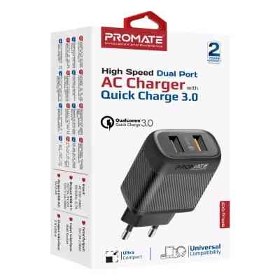 Зарядное устройство Promate biplug-qc3.eu-bk Винница