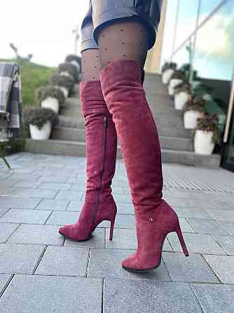 Nivelle Ботфорти жіночі демісезонні замшеві на підборах 5261 (10502) бордові / Чоботи весна-осі Коломия