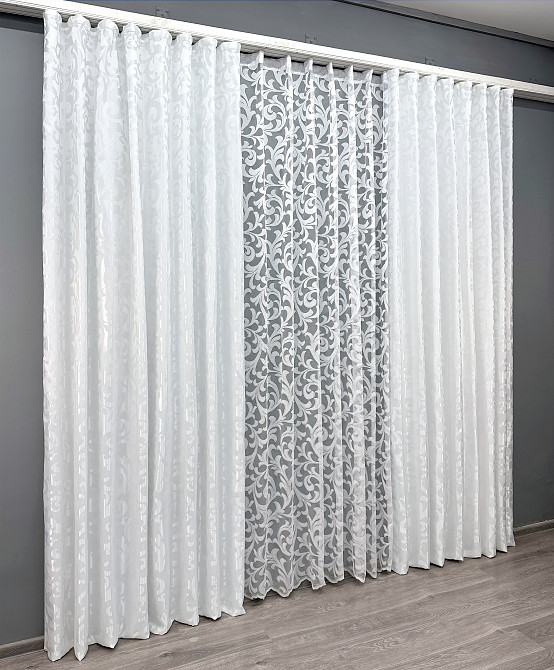 Комплект штор VR-Textil Жаккард Вензель 150х270 2шт и Тюль 400х270 418ш-1147т Белый 71-101/3 Киев - изображение 3