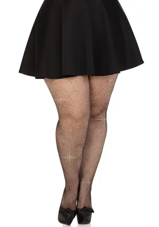 Колготки Leg Avenue Rhinestone micro net tights Plus size Black, дрібна сітка, стрази Львів