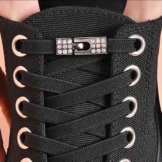 Шнурки эластичные без завязок с металлической застежкой со стразами Смела