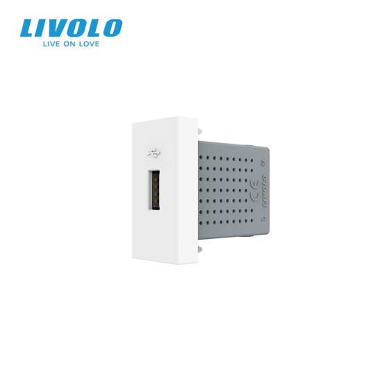 USB розетка LIVOLO 5V 2.1A, сіра, 10Вт, з блоком живлення, модуль 0.5 поста (VL-FCUA-1IP) Коломыя