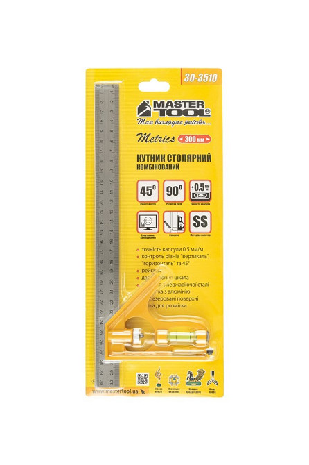 MASTERTOOL Кутник столяра комбінований MASTERTOOL 300 мм з капсулою AL-SS 30-3510 Киев - изображение 6