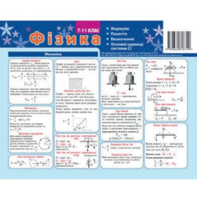 Картонка-підказка Фізика 7-11 кл 20*15 см 4стор, шт Київ - фото 1