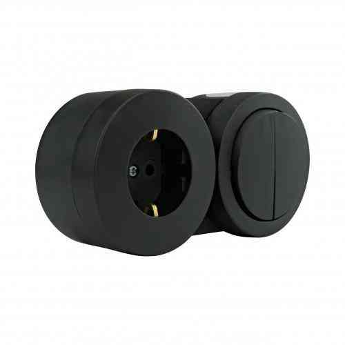 Вимикач накладний 2-кл.+ розетка з заземленням 16А IP54 антрацит xOne Харків