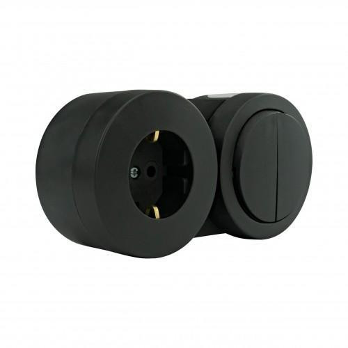 Вимикач накладний 2-кл.+ розетка з заземленням 16А IP54 антрацит xOne Харків - фото 2