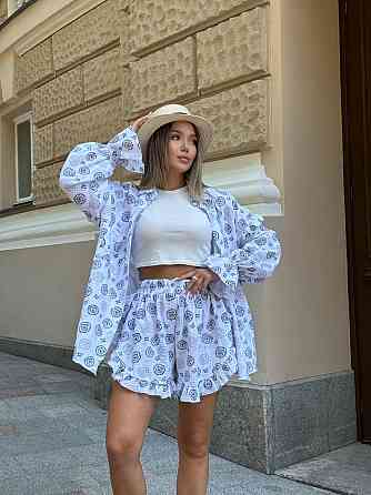 Жіночий принтований костюм двійка: сорочка і шорти з натурального мусліну Одеса