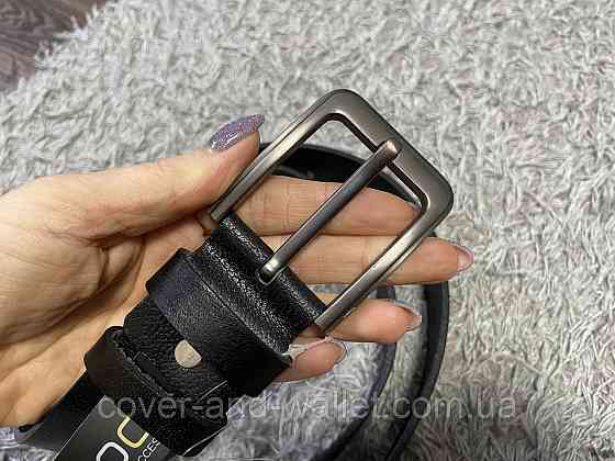 Мужской джинсовый кожаный ремень черного цвета ST Leather Киев