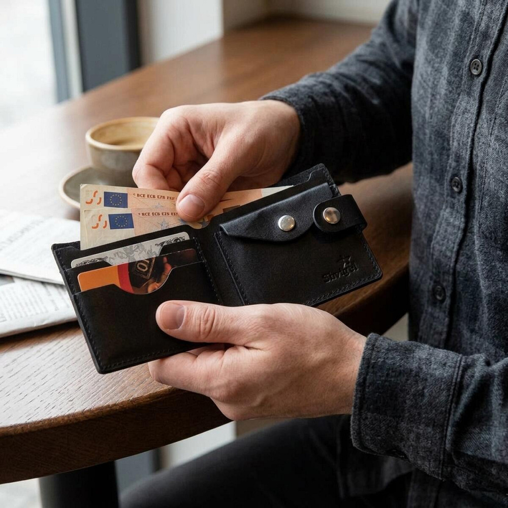 Чоловіче шкіряне портмоне з монетницею, чорне (SHVIGEL) Київ - фото 9