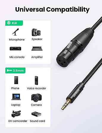 Мікрофонний кабель Ugreen AV182 XLR Male to Mini Jack AUX Microphone Cable (Чорний, 1м) Миколаїв