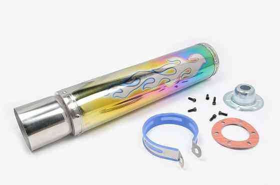 Глушитель (тюнинг) 420*10 см, креп. Ø78mm (нержавейка, пламя, радуга, прямоток, ) Мукачево