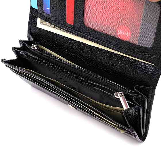 Класичний жіночий гаманець з натуральної шкіри Чорний (CANPELLINI) Київ