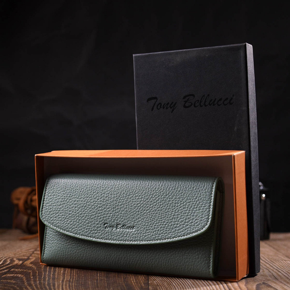 Превосходный женский кошелек с монетницей на молнии из натуральной кожи Tony Bellucci 21968 Серо-зеленый Киев - изображение 3