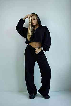 Женский трендовый базовый спортивный костюм трехнить петля Черный, 46/48 Одесса