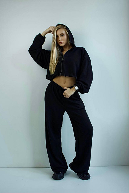 Женский трендовый базовый спортивный костюм трехнить петля Черный, 46/48 Одесса - изображение 1