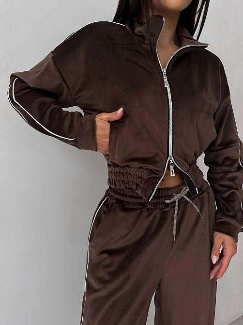 Жіночий повсякденний велюровий костюм-двійка: кофта та штани Шоколадний, 42/46 Одеса - фото 10