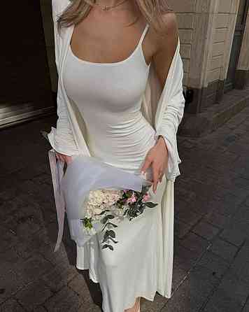 Жіночий базовий костюм-двійка: плаття + кардиган турецька віскоза Молочний, 46/48 Одеса