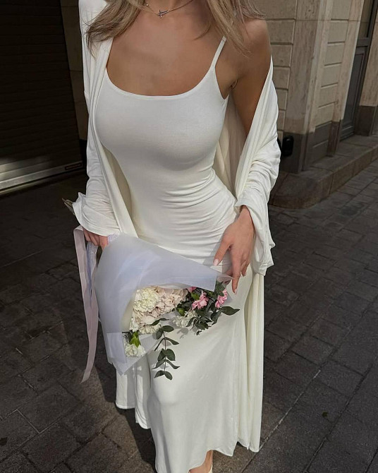 Жіночий базовий костюм-двійка: плаття + кардиган турецька віскоза Молочний, 46/48 Одеса - фото 4